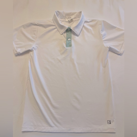 SET Athletics Boys Parker Performance Polo in White with Green Microgingham - Picture 1 of 5